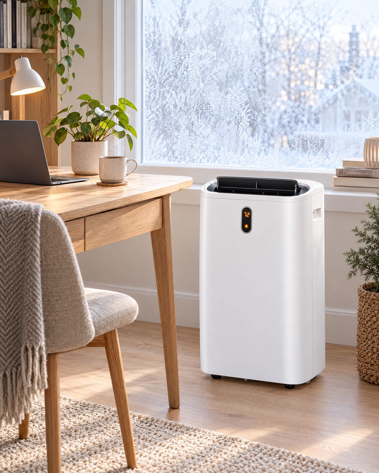 Heat and cool unit in a home office on a winter morning